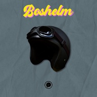 BOSHELM Helm Retro Polos Google Hitam Doff