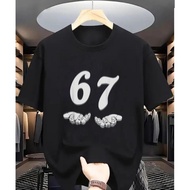 Funny 67 T-Shirt67 Number Joke Design with 6 and 7 Hands Iron-On Print1 Round Neck TeeBirthday, Part