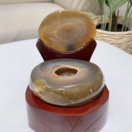 Amethyst Agate Golden Geode Quartz Wealth Bowl Natural Crystal with Customised Wooden Stand