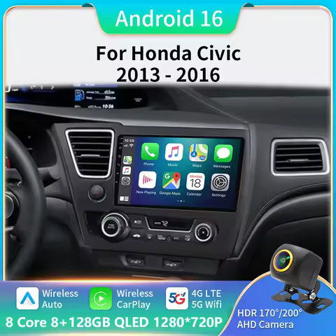 DSP Android 16 Car Radio For Honda Civic 9 2013 - 2016 US EDITION AI Voice Multimedia Video Player N