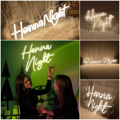 Henna Night LED Neon Sign Customized - Henna Party Lighting, Henna Day Decoration for Bridal Shower,