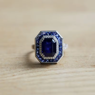 1pc Art Deco Vintage Style Blue Sapphire Gems 925 Silver Adjustable Open Gemstone Wedding Ring Fine