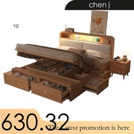 Wood Solid Bed Thickened Sturdy Modern 1.335M Drawer High Box 1.8M Double Nordic Style Master Bedroo