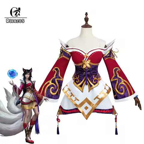 ROLECOS Game LOL Nine-tailed Fox Ahri Cosplay Costume Ahri Cosplay Wig Game LOL Ahri Costume Women R