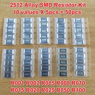 50pcs Alloy Resistance 2512 2W SMD Resistor Samples kit 10 kindsX5pcs=50pcs R001 R002 R005 R008 R010