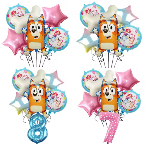 New Cartoon Bluey Balloon Bluey Bingo Foil Balloon Set Girls 1-9th Birthday Party Home Foil Balloon