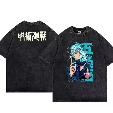 Anime T-shirt Jujutsu Kaisen Men's Washed T-shirt Hip Hop Street Clothing 100% Cotton Breathable Cas