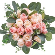 34Pcs Artificial Rose Flowers,Silk Flowers Rose,Artificial Eucalyptus Leaves Stems,for Home/Wedding/Party Decor