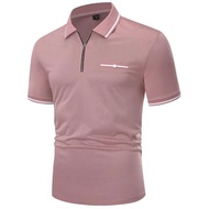 Zipper Short Sleeve Shirts Men Pink Polo Shirt T Shirt Collar Tops Casual Shirt 2xs-5xl