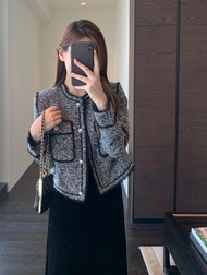 Amr Uu Luxury Feel Floral ผ้าทูลล์ ลมหอม เสื้อโค้ท คอกลม ผู้หญิง ฤดูใบไม้ร่วง ฤดูหนาว เสื้อแจ๊กเก็ตส