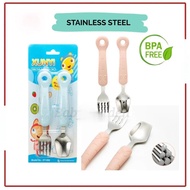 Baby Stainless Steel Spoon &amp; Fork Set For Eat / Set sudu dan garfu bayi keluli tahan karat