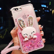 OPPO Reno 5 Pro A15 R15 Pro R11 R11s Plus A57 A39 A83 A71 A91 A3 F5 F7 F9 F11 Pro R15 R15X R17 Pro Quicksand Cute Rabbit Case With Crystal Lanyard