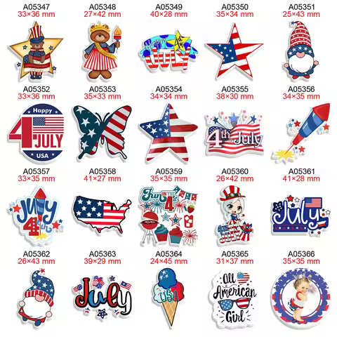DIY Craft Supplies July 4th Designs American Flag Printed Flatback Planar Resin