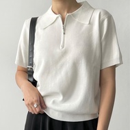 ECINOS - Flo Knitted POLO Top - Women's Top (POLO Knit Top with Premium Zip-up) - White, SM, Shortsl
