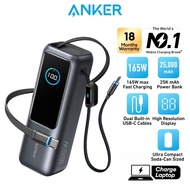 Anker Power Bank 25000mAh 165W Ultra Fast Portable Charger with Built In Retractable USB C Cables A1