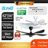 (10 Years Motor) ALPHA Alkova - EXCEL V2-5B 42 / 56 Inch DC Motor Ceiling Fan with 5 Blades (12 Speed Remote) | EXCEL V2-5B/42 EXCEL V2-5B/56 (Strong Wind Remote Control Type Kipas Siling Kipas Murah REZO DEKA 风扇 )