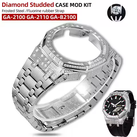 GA2100 Exquisite diamond Case mod kit for Casioak GA-2100 2110 GA-B2100 stainless steel case fluoror