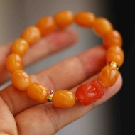 10mm回流天然雞油黃蜜蠟 南紅九眼天珠設計單圈素串手串