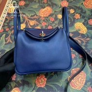 🌈Hermes💙Mini Lindy一代💙寶石藍拼法國藍銀扣🌟98.5新🌟Swift皮🌟愛馬仕🌟