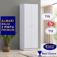 Almari Baju 2 Pintu (Premium T15 | Murah T12) 2 Door Wardrobe | Cabinet Cupboard - D' Nest Furniture