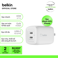 Sạc nhanh BOOST↑CHARGE PRO GaN Belkin 65W - 2 cổng USB-C PD 3.0 PPS WCH013 (tương thích iPhone 15)