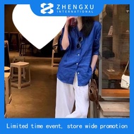 LAHSTORE women's loose long-sleeved linen shirt, youthful, multi-purpose basic design (Orange)