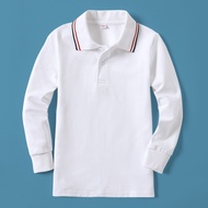 Baju polo putih kanak-kanak kemeja budak perempuan budak lelaki kapas lengan panjang kemeja budak be