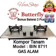 Kompor Tanam Gas Alam 2 Tungku Stainless Khusus Gas Alam PGN Butterfly BIN 8711 SNI