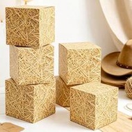 3pcs Hay Bale Shaped Cardboard Boxes, Suitable For Western Cowboy And Pirate Theme Party Decoration;