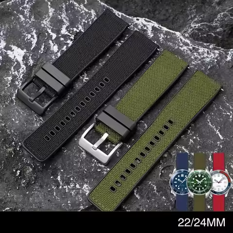 Canvas Silicone Strap 20mm 22mm 24mm for Swatch X Blancpain for Seiko Diving Waterproof Rubber Nylon