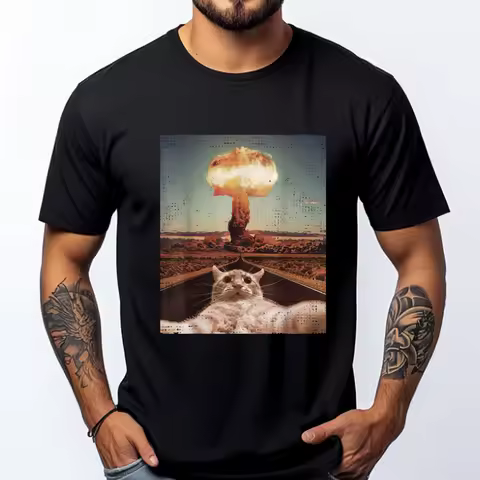 Ufo Alien For Men And Women Cat Memecat Meme Funny Cat Selfie With Nuclear Explosion Atom Bomb Shirt
