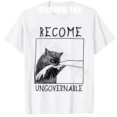 Become Ungovernable - Black Cat Biting Hand Funny Meme T-Shirt Humor Funny Kitty Lover Graphic Outfi