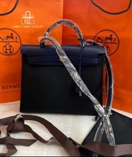 Hermes🌈Herbag 31💙黑色帆布拼藍色皮銀扣💙全新未使用🌟閑置🌟herbag31🌟herbag🌟愛馬仕🌟