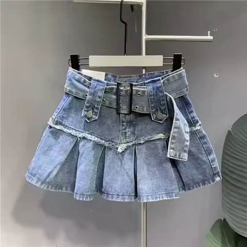 New Fashion Three Dimensional Strap Pocket Wash High Tooling Denim Skirt Women Y2K Summer Vintage Ca