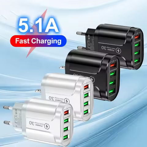 4 Ports USB Charger Quick Charge 5.1A 48W Phone Adapter For iPhone Xiaomi EU/US Plug Portable Wall M