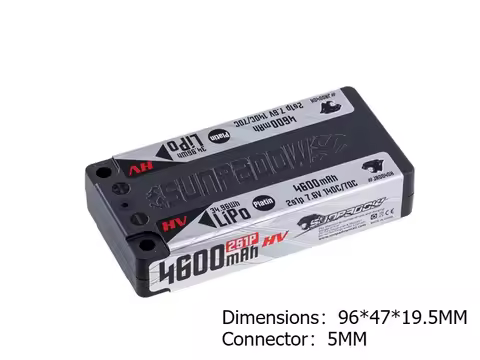 Sunpadow Lipo 4600mAh 2S1P 7.6V 5mm RC Model Car Platinum Platin HV Short Hard Case Competition Batt