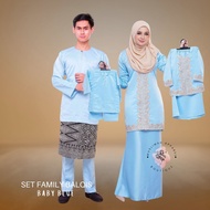 [baby blue] Set Family BALQIS Raya Sedondon Lace Kurung Moden Ibu Anak Teluk Belanga Baju Melayu Pesak Ayah Anak