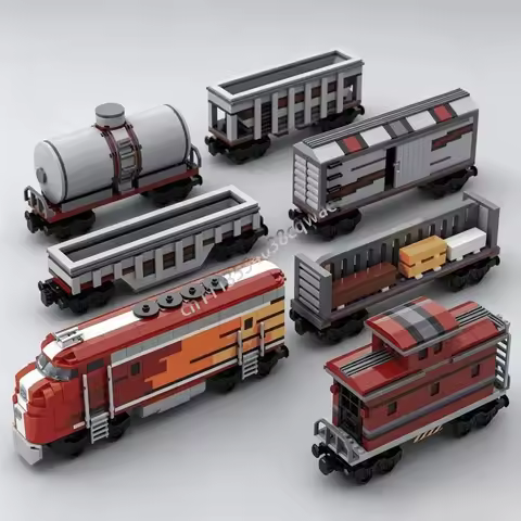 1716PCS Retro Freight Train Custom Building Blocks Cargo Railway Vehicle Model DIY Assembly Educatio