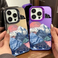 Oil Painting Sunset Snow Mountain Phone Case Compatible for IPhone 15 11 14 12 13 Pro Max X XR XS Max 7/8 Plus Se2020 Hard Silicone Shockproof Fashion Case