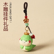 Handmade Wood Carving Ingot Snake Car Keychain Pendant Benming Year School Bag Pendant Zodiac Snake 