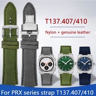 Nylon Canvas Strap for Tissot PRX Series T137.407/T137.410 Super Player Convex End Men Leather Watch Band Accessories 26*12mm