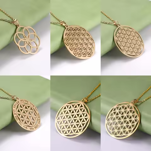LIKGREAT Flower of Life Pendant Necklace for Women Mandala Chakra Hollow Stainless Steel Charms Jewe