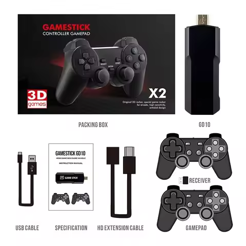 X2 Plus 4K HD Retro Video Game Console GD10 Pro Game Stick Rechargeable Dual Wireless Controller TV 