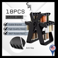HEBAT👍18 dalam 1 Ferris Wheel Rotatable Glass Seasoning Spice Rack Set With 18 bekas bekas rempah