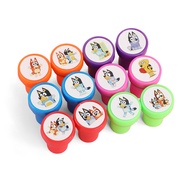 12Pcs/Set Bluey And Bingo Seal Bandit Chilli Lucky Socks Anime Figures Colorful Pattern Stamp Kids T