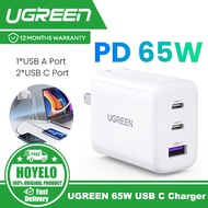 UGREEN 65W USB C Charger 3 Ports Fast Charger Foldable Wall Charger Travel Charger