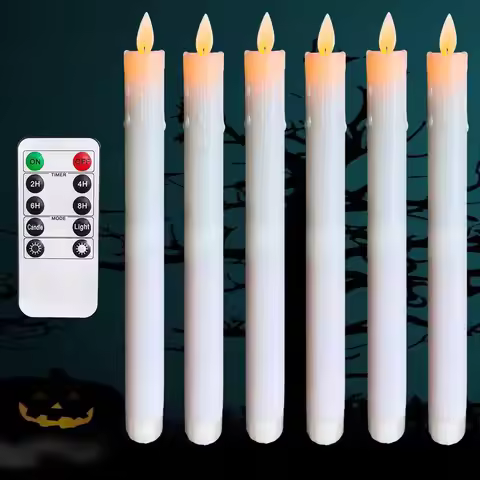 Dancing Moving Wick White Led Taper W/Remote Bougie Tealight Dipped Wax Candlestick Battery Operated
