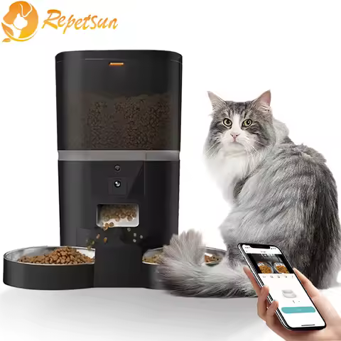 4L WiFi Automatic Cats Feeder With Camera Video Dogs Food Dispenser Pet Smart Voice RecorderAuto Fee