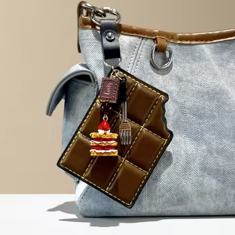 Tasty Treats Keychain & Bag Charm Set-PU Leather Chocolate, Resin Mini Biscuit/Napoleon Cake-Realist
