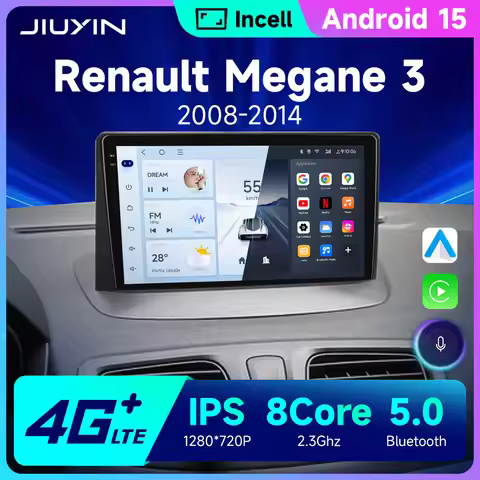 JIUYIN Carplay Radio For Renault Megane 3 Fluence Samsung SM3 2008 - 2014 Wireless Car Android Auto